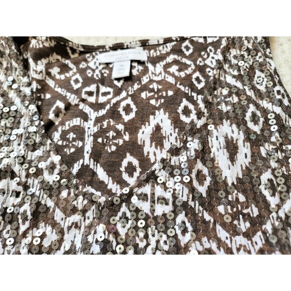 Charter Club Sequin Sleeveless Brown Blouse Womens Tank Pullover Petite Medium - Picture 5 of 6